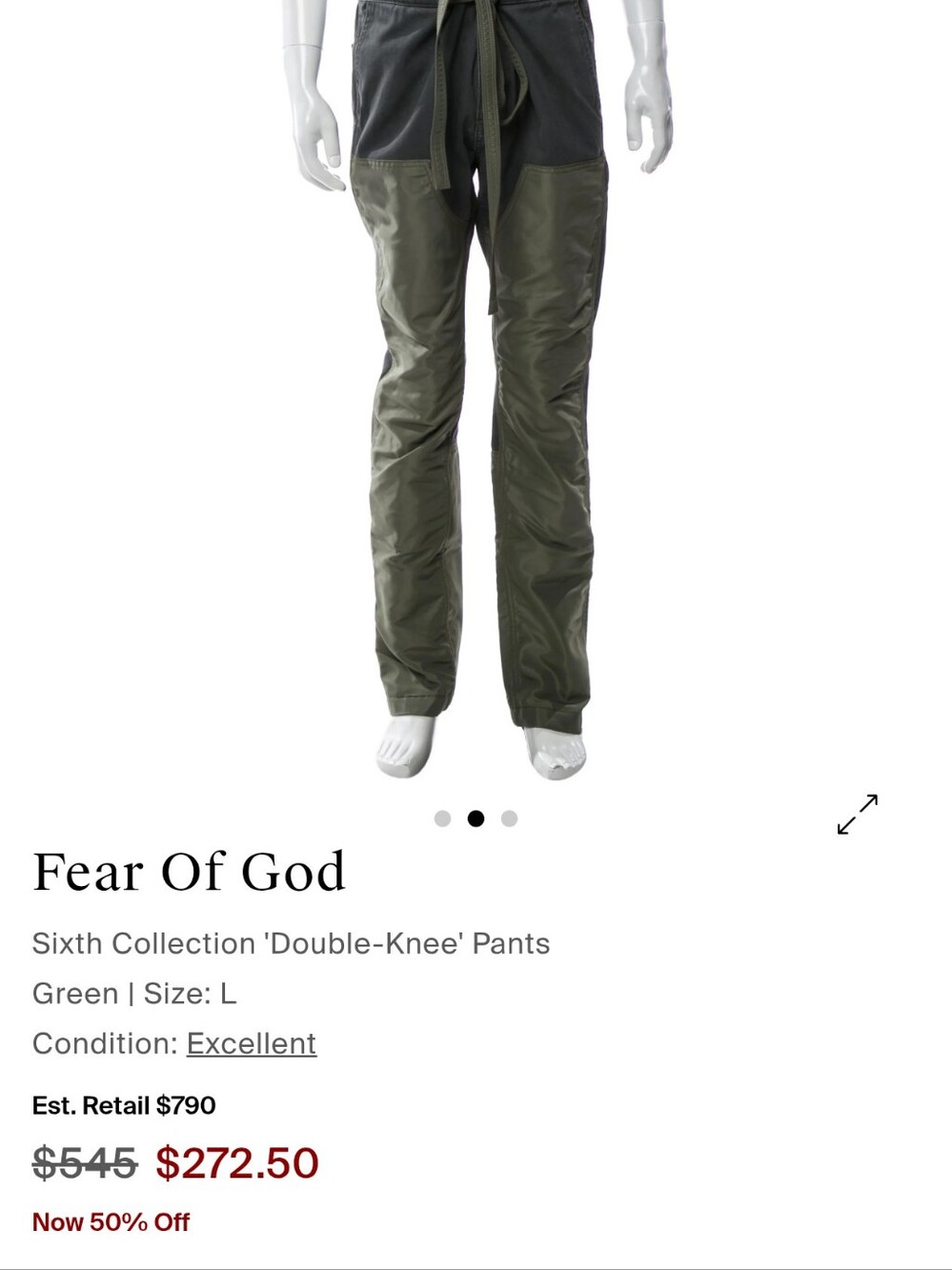Men's Fear of God Two-Tone, "Double Knee" Pants